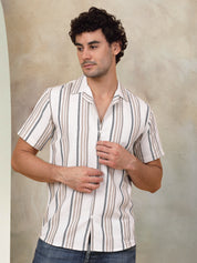 Brown Striped Shirt - Fabric Texture - 70% Cotton 30% Polyester