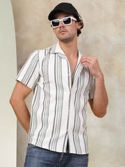 White Striped Half Sleeves Shirt - Indian Needle Collection