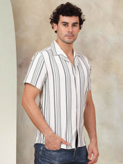 Men's Striped Shirt in White - Side Profile