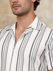 Button Detail - White Striped Men's Shirt