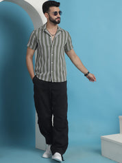 Button Detail - Olive Striped Men's Shirt