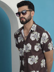 Brown Printed Half Sleeves Shirt - Indian Needle Collection