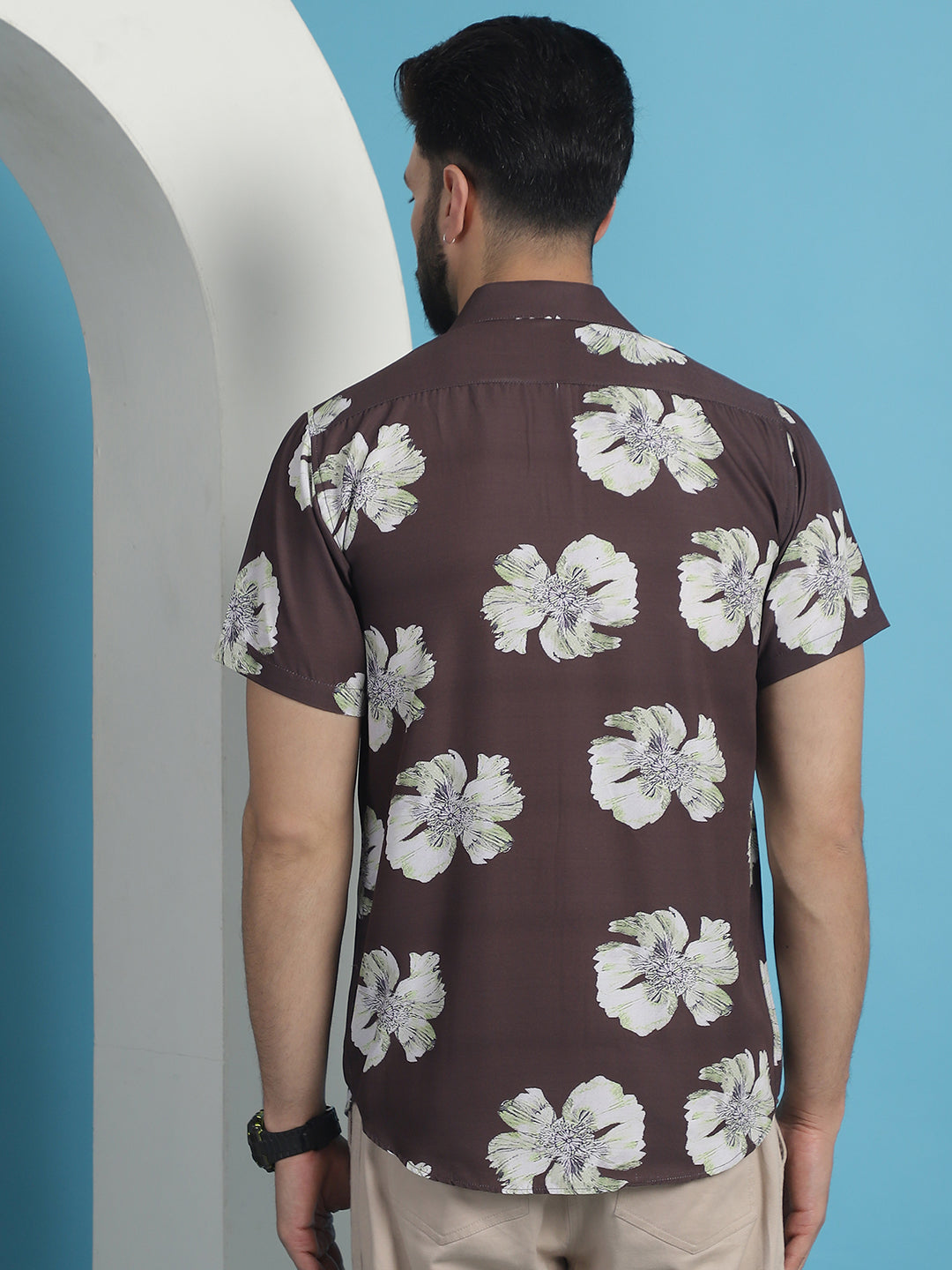 Back View - Brown Cotton Shirt for Men