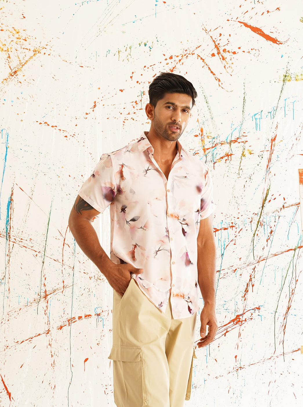 Men's Red Printed Shirt - Premium 70% Cotton 30% Polyester - Front