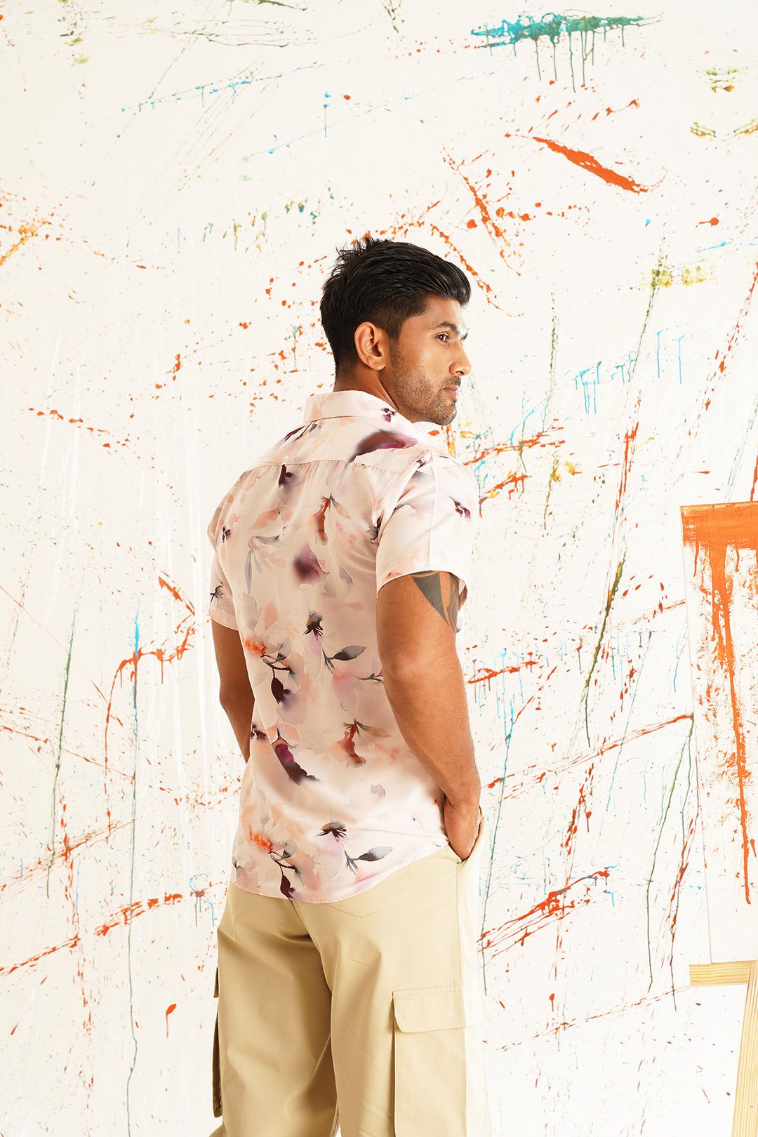 Men's Printed Shirt in Red - Side Profile