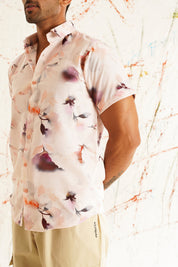 Close Up - Red Printed Shirt Collar Detail