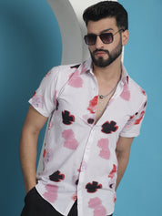 Pink Printed Cotton Shirt for Men - Front View - Indian Needle