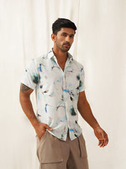 Blue Printed Half Sleeves Shirt - Indian Needle Collection
