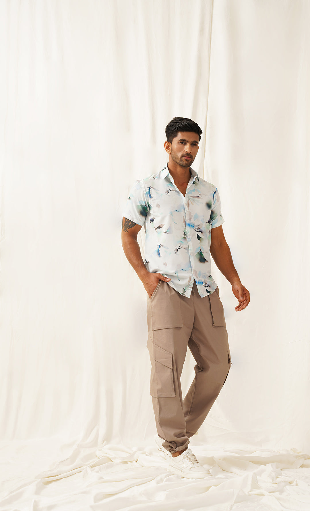 Men's Printed Shirt in Blue - Side Profile