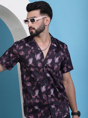 Purple Printed Half Sleeves Shirt - Indian Needle Collection