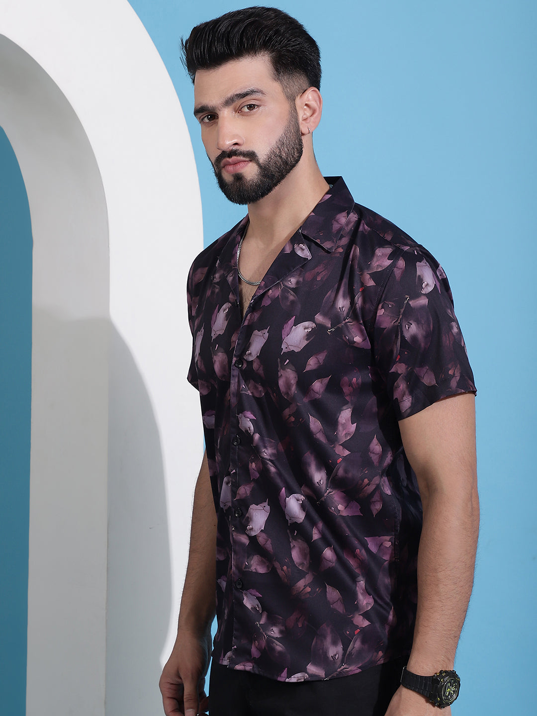 Men's Printed Shirt in Purple - Side Profile