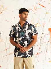 White Printed Cotton Shirt for Men - Front View - Indian Needle