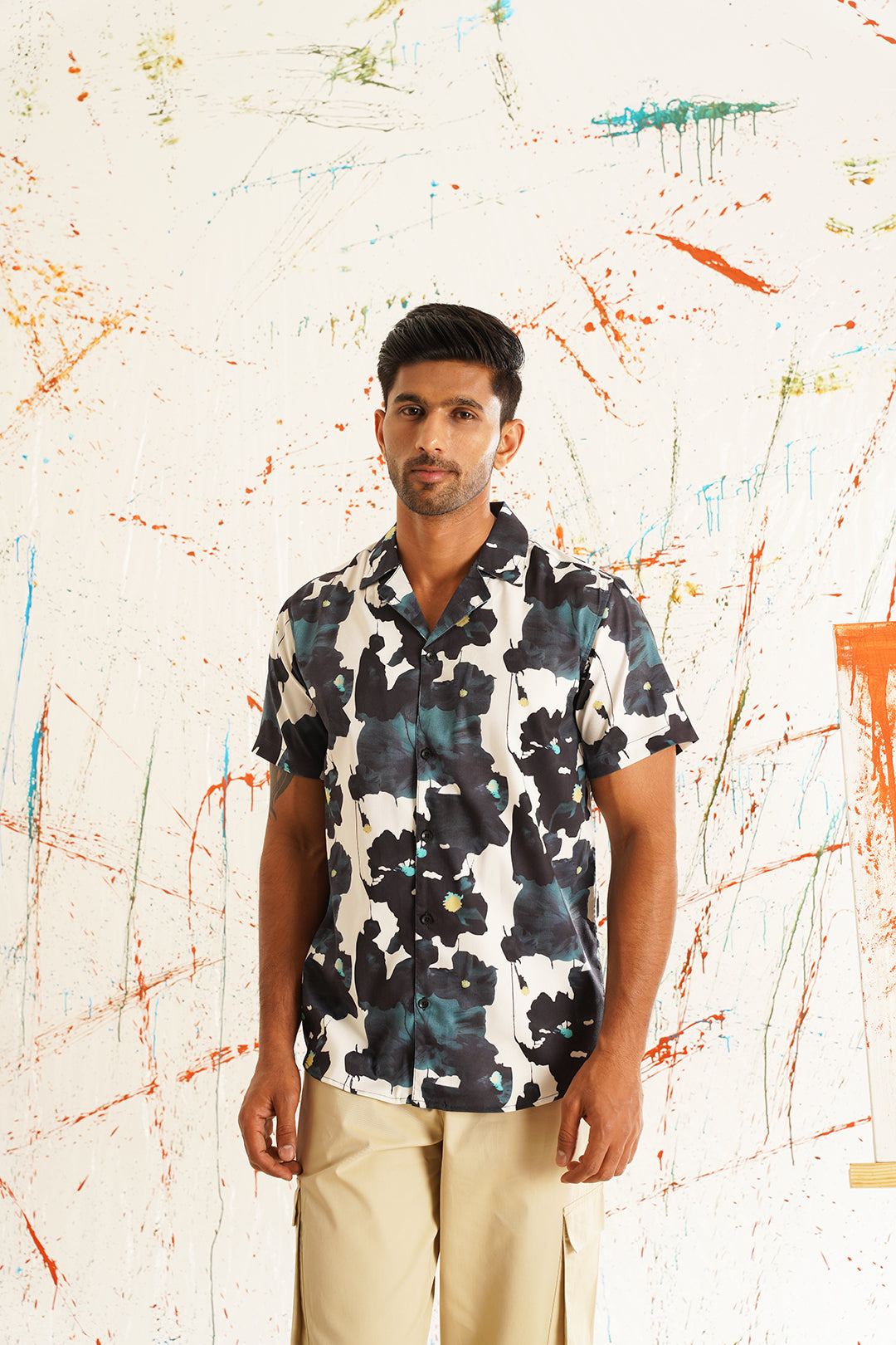 Men's Printed Shirt in White - Side Profile