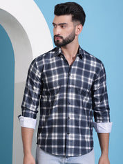 Charcoal Grey Checked Cotton Casual Shirt for Men