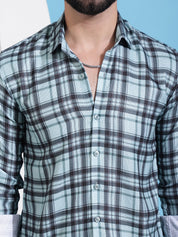 Green Checked Cotton Casual Shirt for Men
