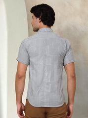 Grey Self Design Shirt Back View - Clean Finish