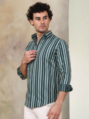 Green Cotton Shirt Side View - Spread Collar Detail