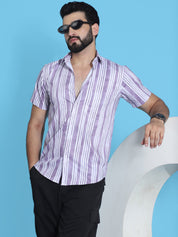 Purple Striped Cotton Shirt for Men - Front View - Indian Needle