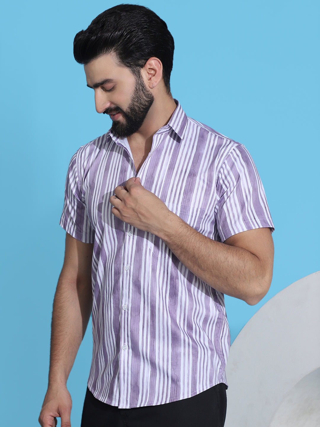 Men's Striped Shirt in Purple - Side Profile