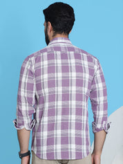Back View - Purple Cotton Shirt for Men