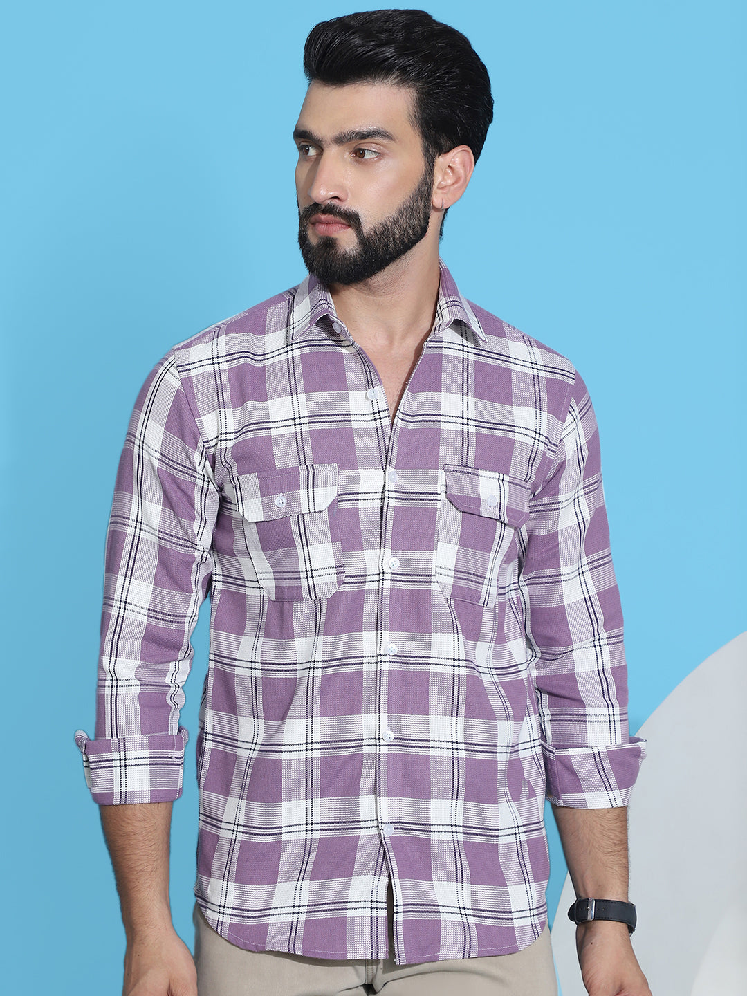 Premium 70% Cotton 30% Polyester Fabric - Purple Shirt Detail