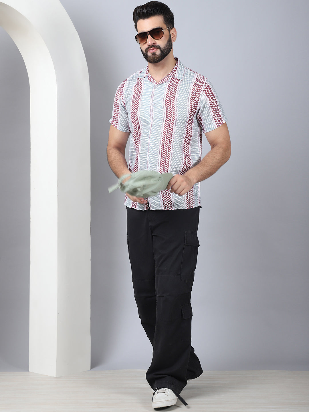 Men's Geometric Printed Cotton Casual Shirt