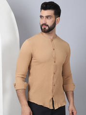 Spread Collar Detail - Beige Men's Shirt - Indian Needle