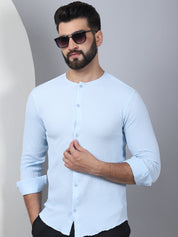 Firozi Self Design Cotton Shirt for Men - Front View - Indian Needle