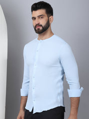 Men's Self Design Shirt in Firozi - Side Profile