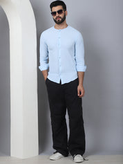 Button Detail - Firozi Self Design Men's Shirt