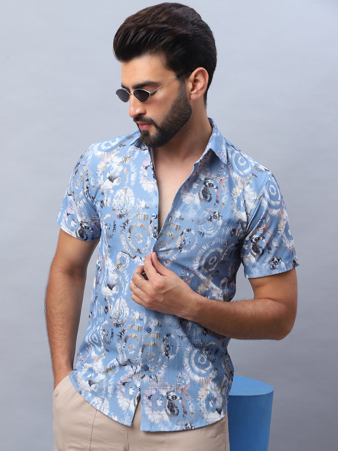 Sky Printed Half Sleeves Shirt - Indian Needle Collection