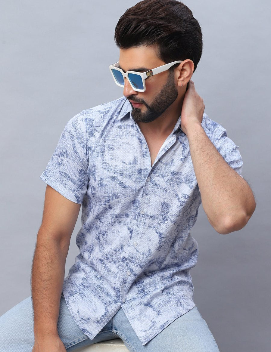Abstract Printed Casual Shirt for Men - SF_984Blue_S