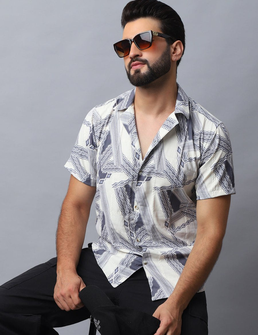 Abstract Printed Casual Shirt for Men - SF_987Grey_S