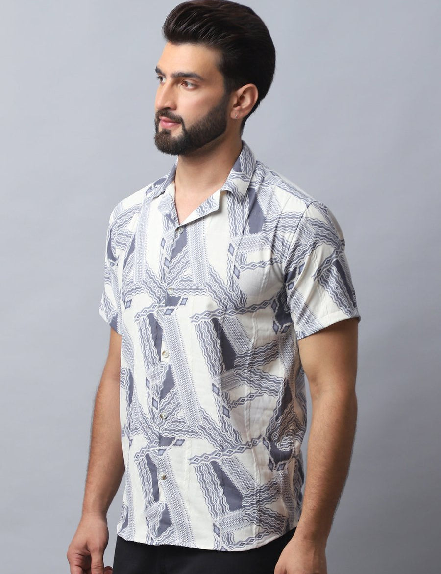 Abstract Printed Casual Shirt for Men - SF_987Grey_S