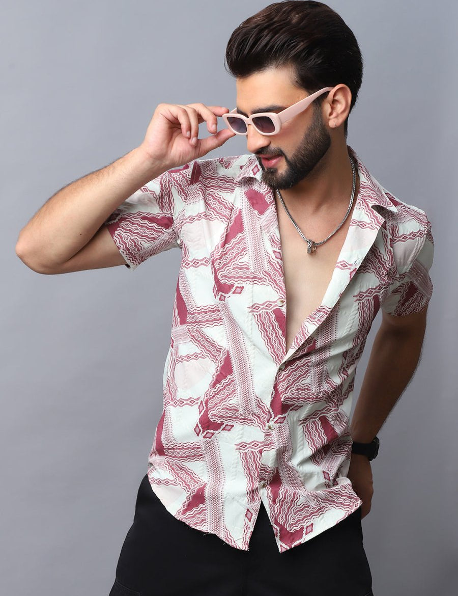 Abstract Printed Casual Shirt for Men - SF_987Red_S