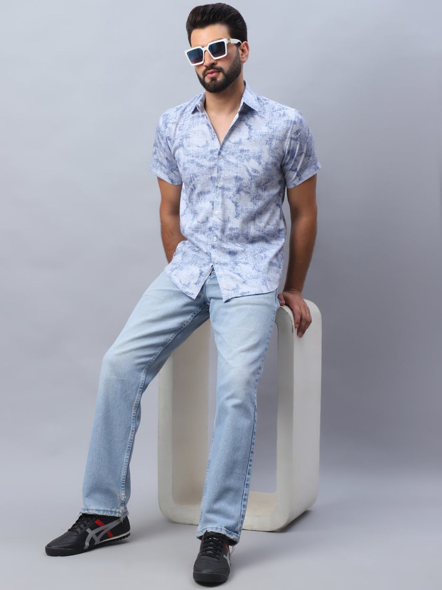 Abstract Printed Casual Shirt for Men - SF_984Blue_S