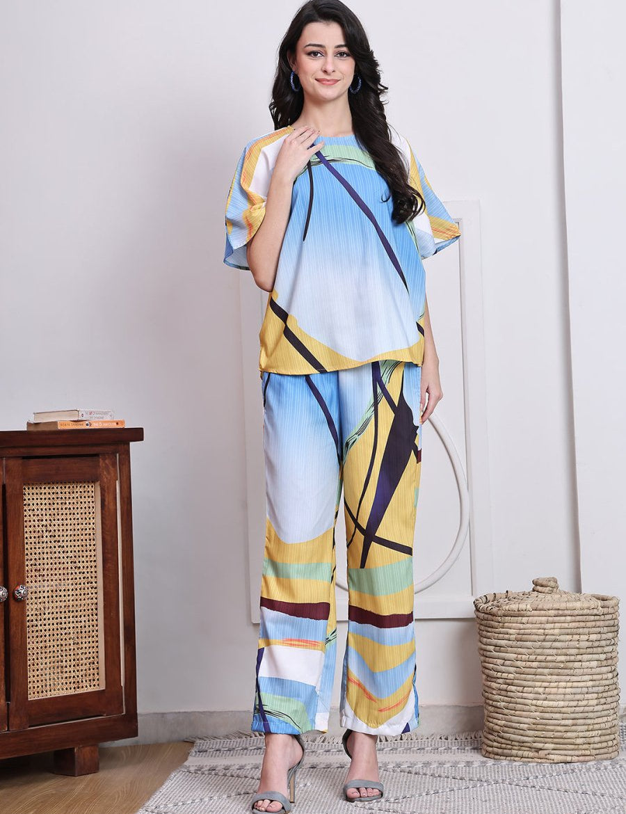 Abstract Printed Co-ords Set for Women - JNCS_3016Blue_XS