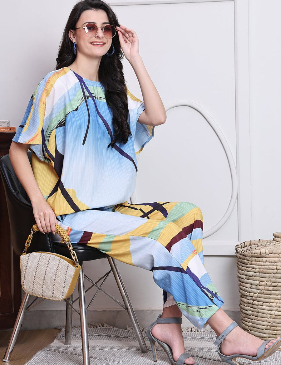 Abstract Printed Co-ords Set for Women - JNCS_3016Blue_XS