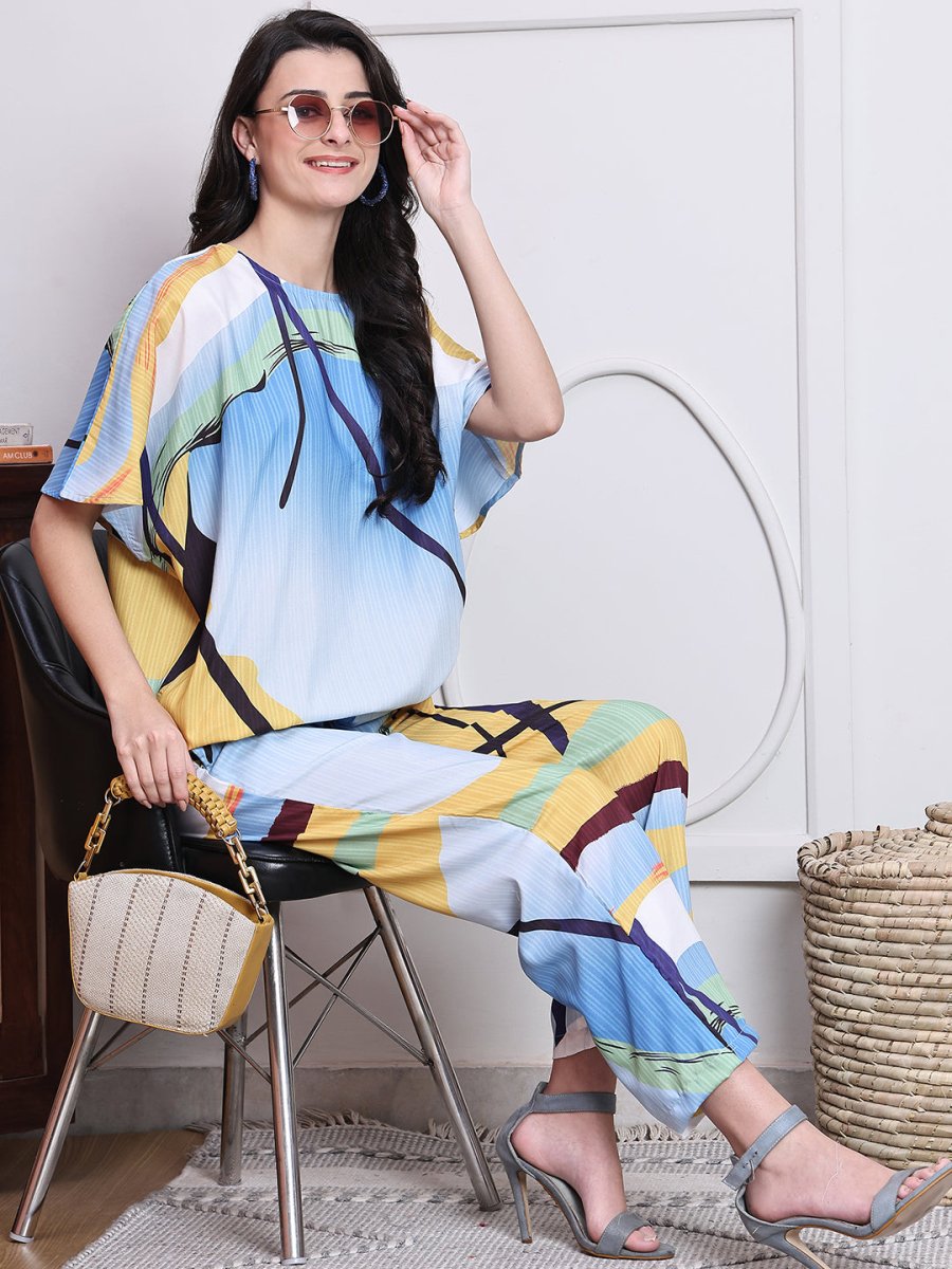 Abstract Printed Co-ords Set for Women - JNCS_3016Blue_XS