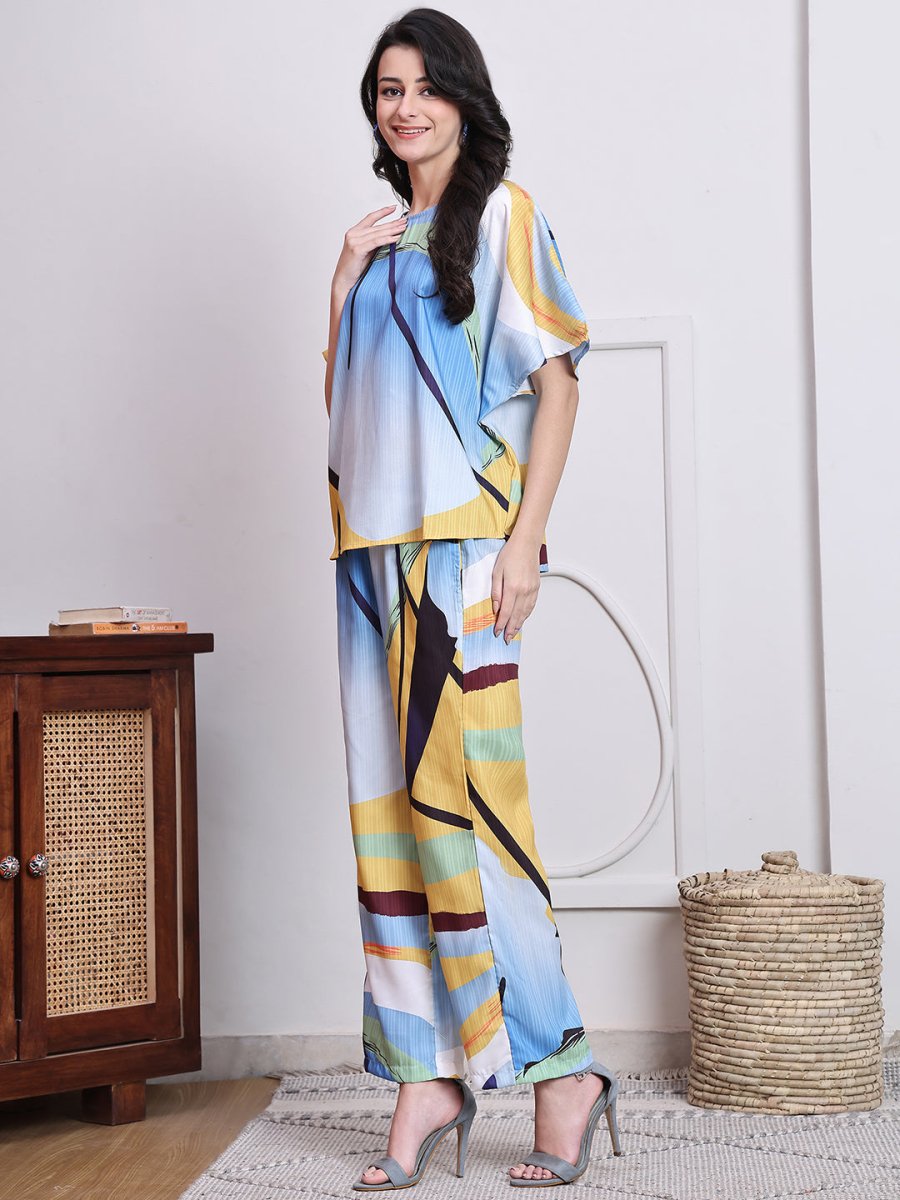 Abstract Printed Co-ords Set for Women - JNCS_3016Blue_XS