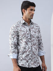 Abstract Printed Cotton Casual Shirt For Men - SF_979Brown_S
