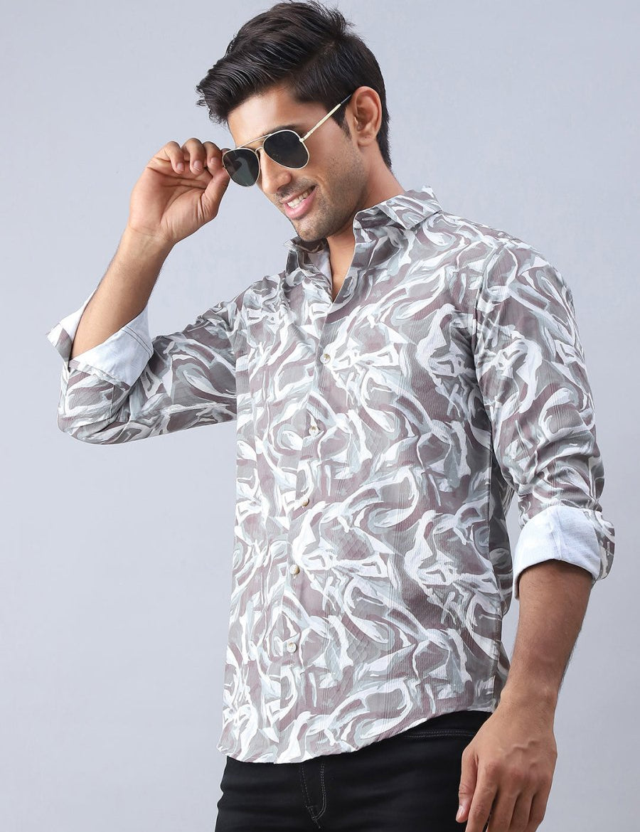 Abstract Printed Cotton Casual Shirt For Men - SF_979Brown_S