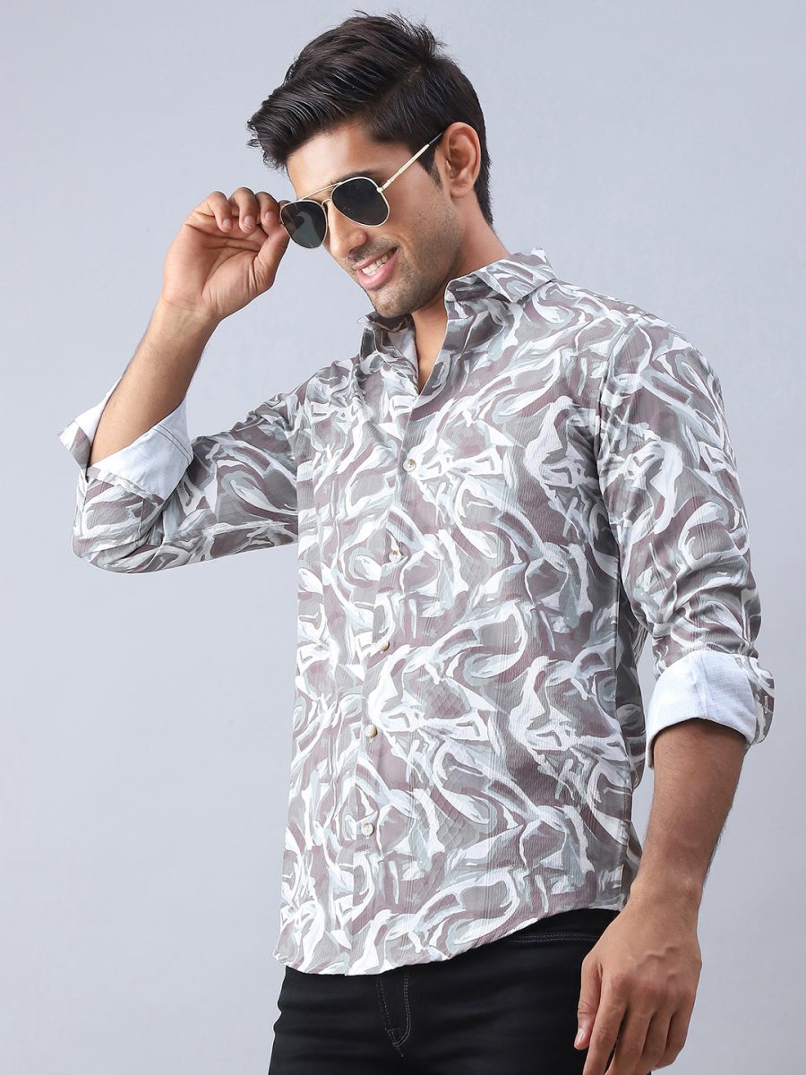Abstract Printed Cotton Casual Shirt For Men - SF_979Brown_S