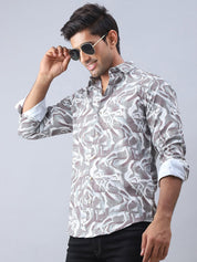 Abstract Printed Cotton Casual Shirt For Men - SF_979Brown_S