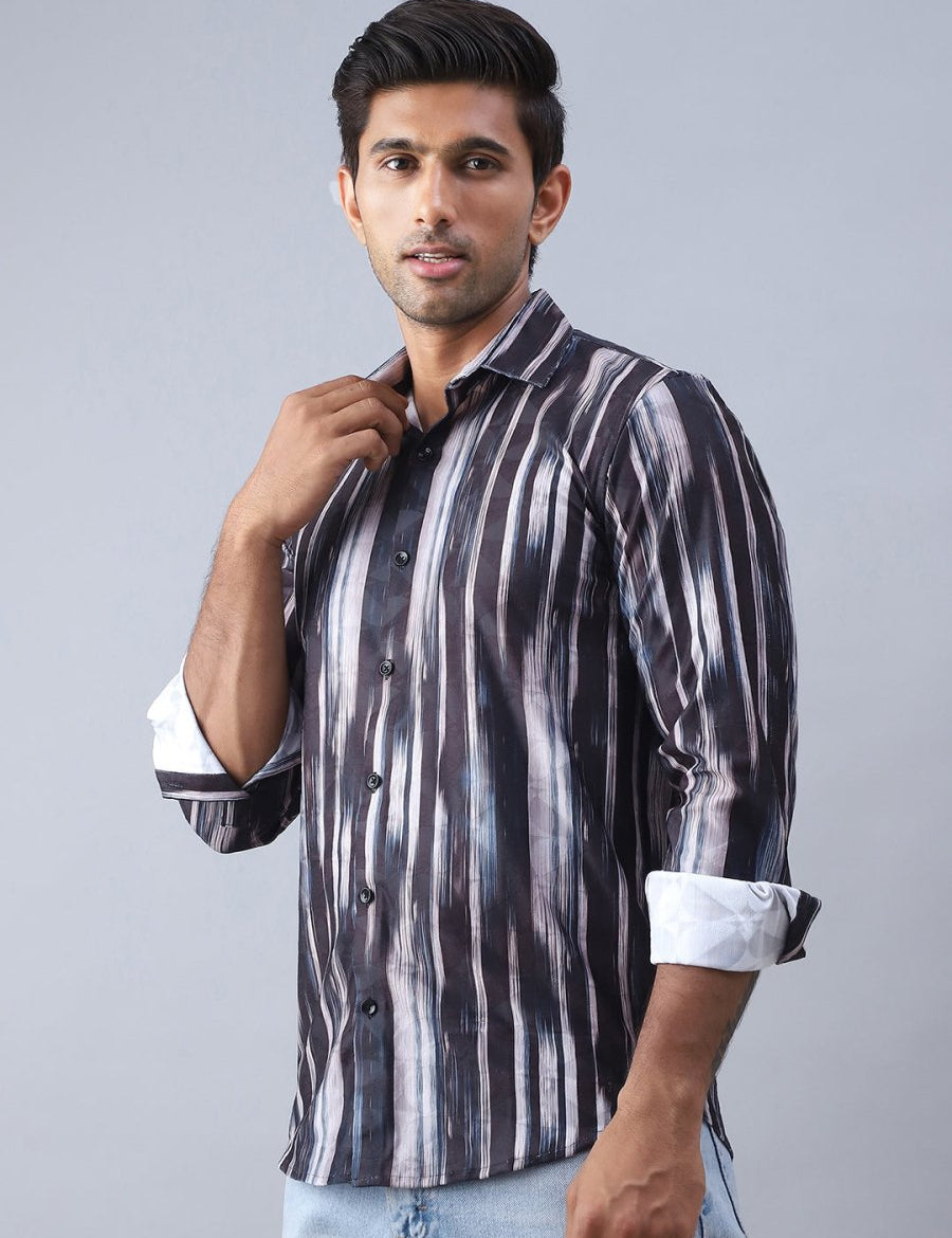 Abstract Printed Cotton Casual Shirt For Men - SF_978Black_S