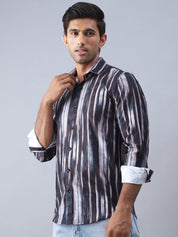 Abstract Printed Cotton Casual Shirt For Men - SF_978Black_S