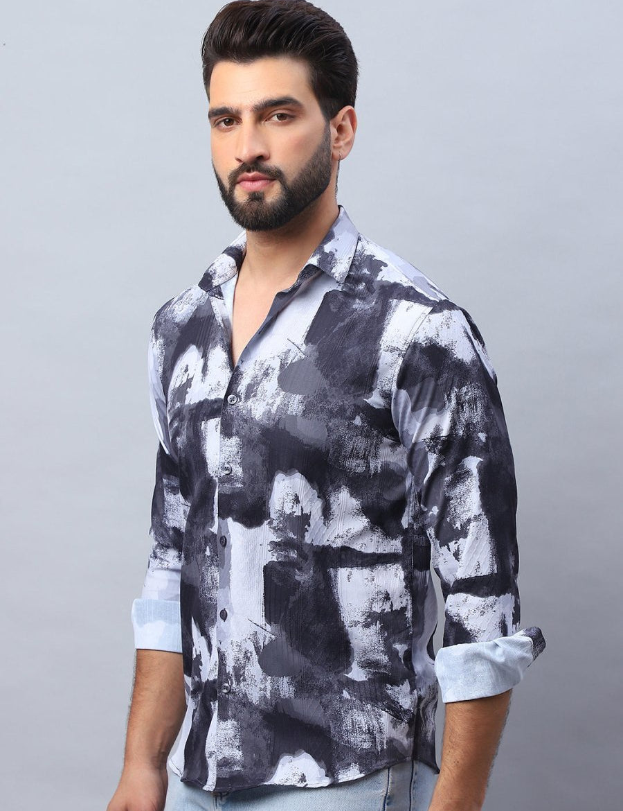 Abstract Printed Cotton Casual Shirt For Men - SF_979Black_S