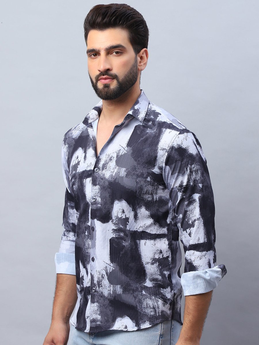 Abstract Printed Cotton Casual Shirt For Men - SF_979Black_S