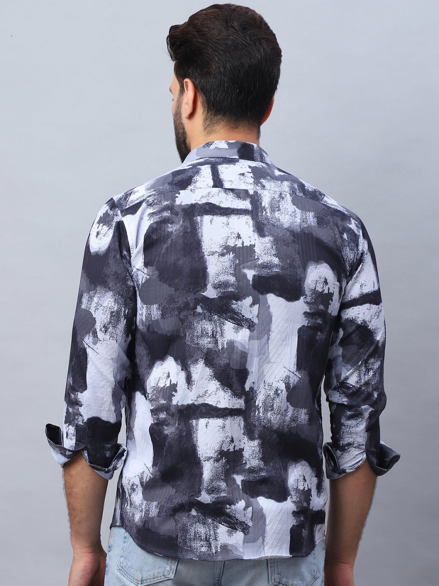 Abstract Printed Cotton Casual Shirt For Men - SF_979Black_S