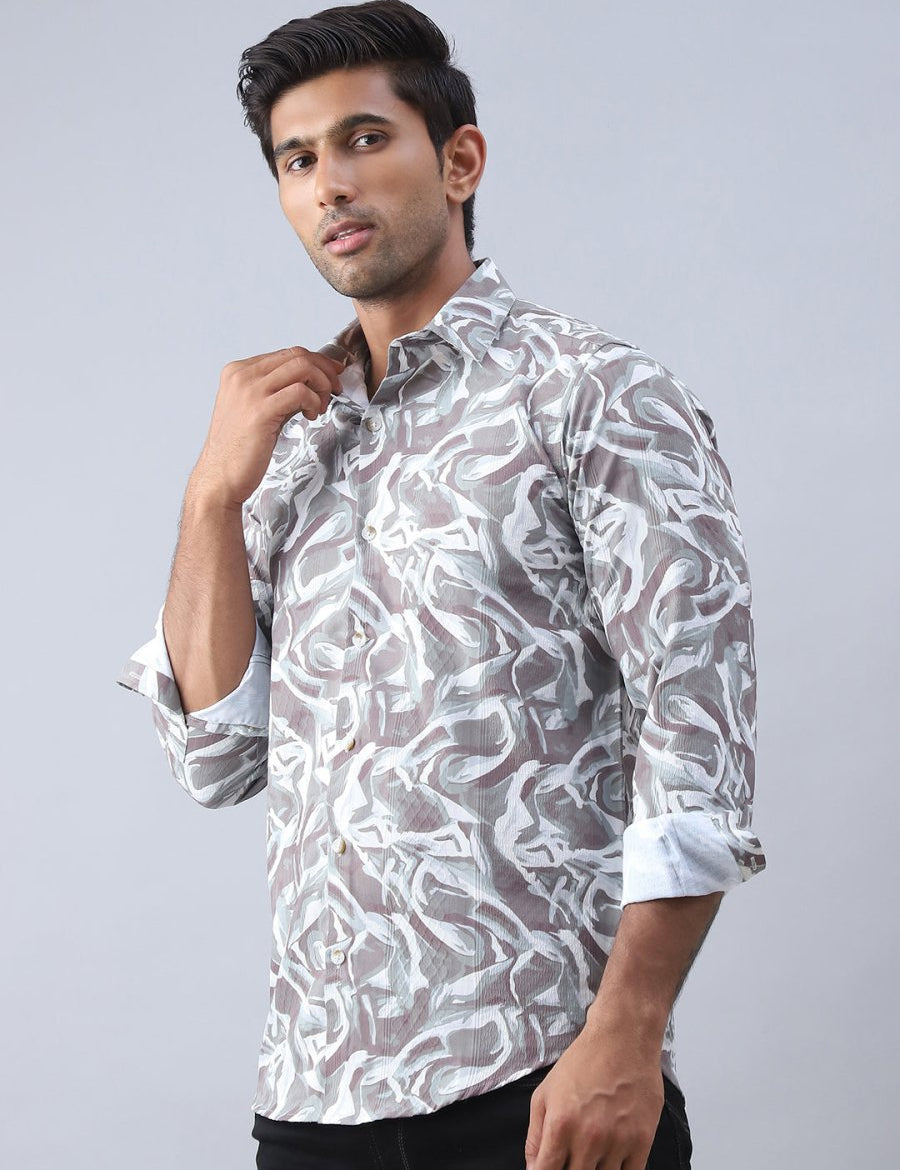 Abstract Printed Cotton Casual Shirt For Men - SF_979Brown_S